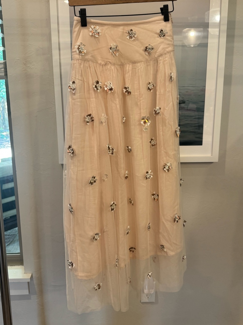 Anthropologie Billie Embellished blush pink Tulle Maxi skirt